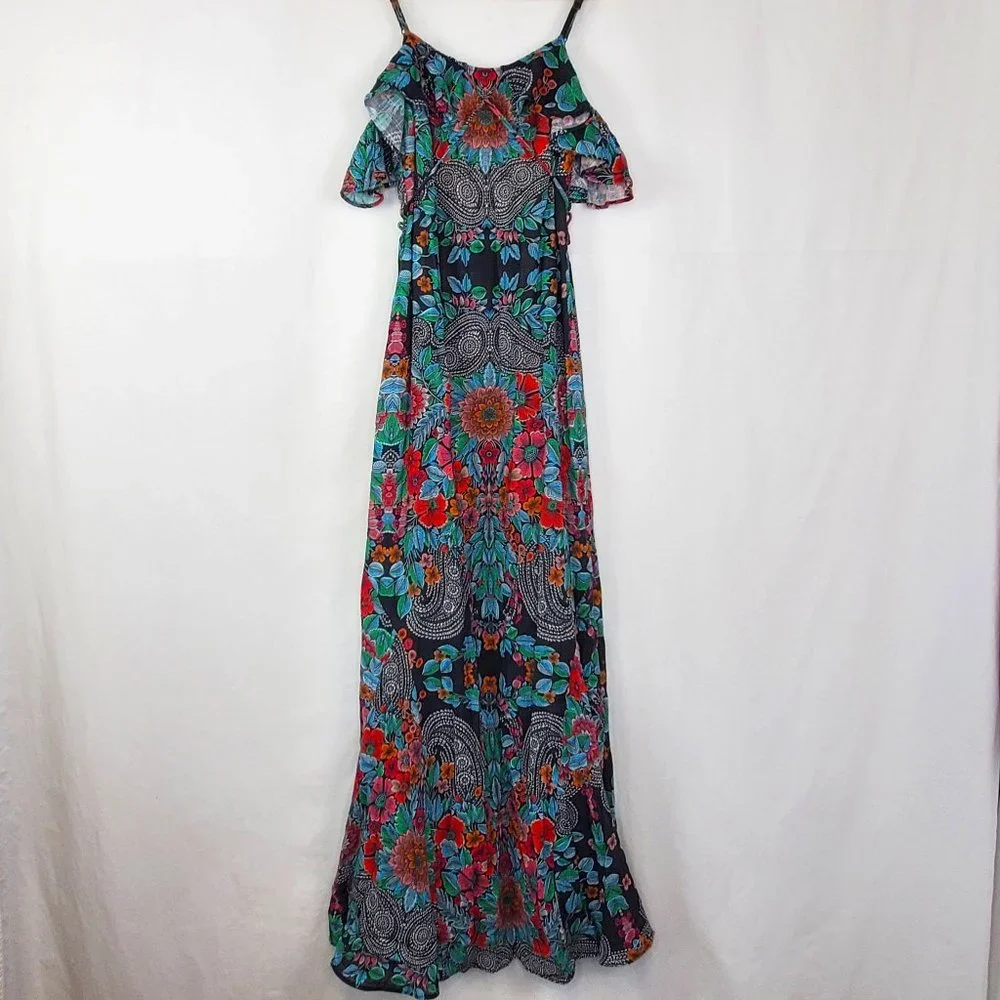 Sky Nesermy Beautiful Floral & Paisley Off the Shoulder Ruffle Top Maxi Dress - Picture 5 of 16